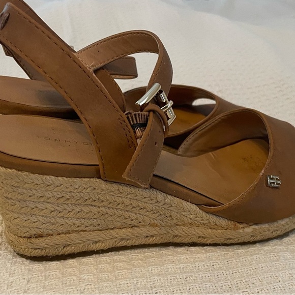 Tommy Hilfiger Tan‎ leather Sandals 6 jute wedge Ankle Strap casual summer - Picture 2 of 9